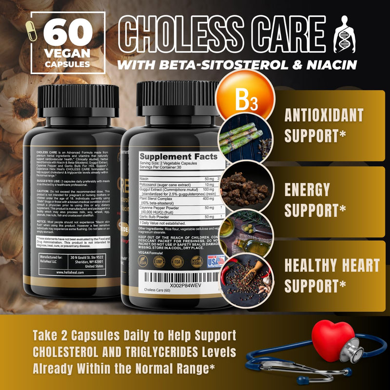 [Australia] - Cholesterol Supplement - Triglycerides Support Capsules w. Organic, Odorless Garlic, Cayenne Pepper, Plant Sterols to Support Normal HDL and LDL Cholesterol Levels w. Antioxidant Niacin (Vitamin B3) 