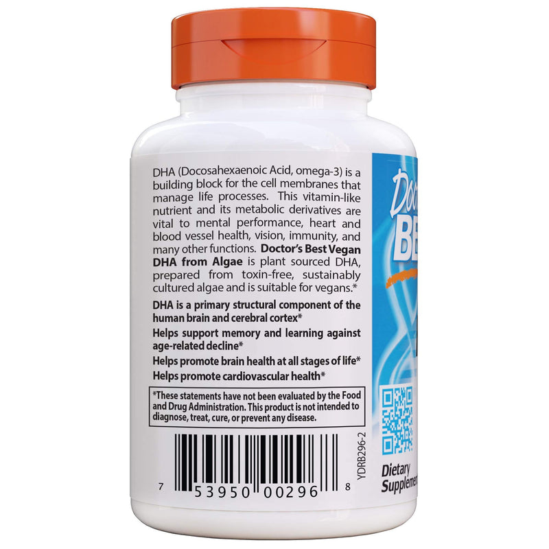 [Australia] - Doctor's Best Vegetarian DHA from Algae, Non-GMO, Vegan, Gluten Free, 200 mg, 60 Count 