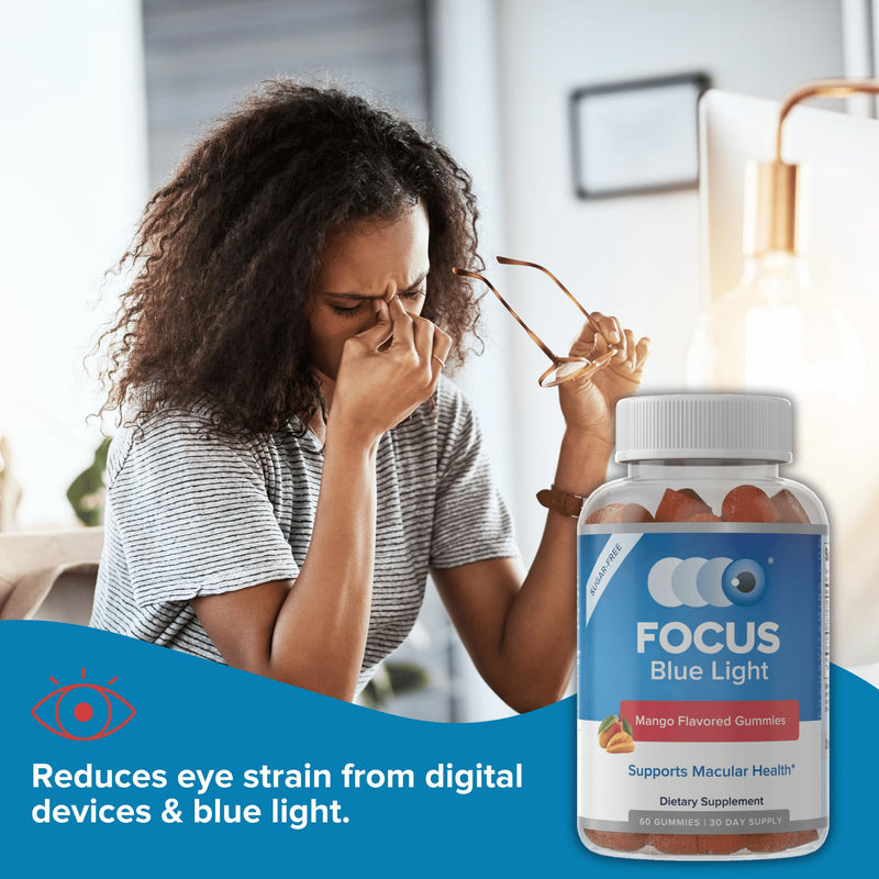 Focus Blue Light Mango Eye Vitamin Gummies, Lutein, Zeaxanthin, 60 Count | Support macular health, relieve eye fatigue, and protect vision from digital devices, made in USA, 30-day supply