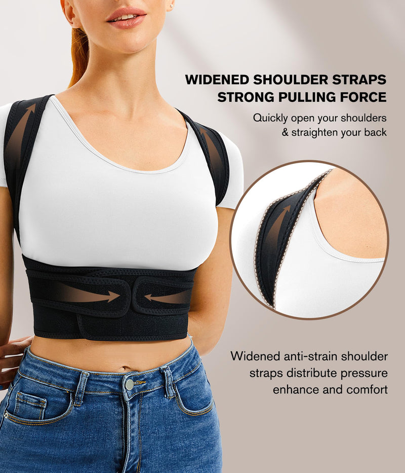 URSEXYLY Back Brace and Posture Corrector for Women and Men, Lightweight Shoulder Straightener Adjustable Full Back Support,Back Pain Relief Spine Corrector (Black, M/L) Black