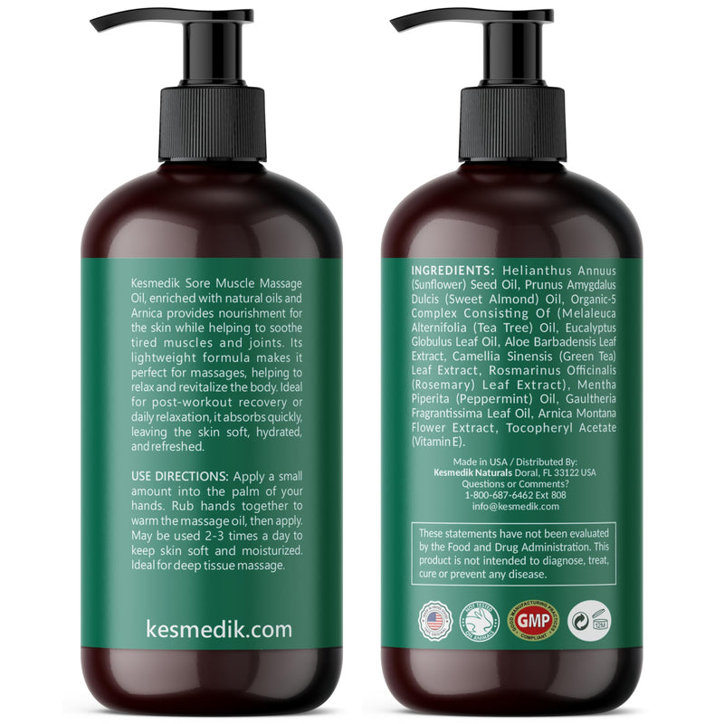 [Australia] - Sore Muscle Massage Oil for Massage Therapy with Arnica, Eucalyptus & Tea Tree Oil Blend for Deep Muscle Relief, Recovery, Softens Skin & Anti-Cellulite Massage for Professional & Home Use. Arnica & Eucalyptus 8 Fl Oz (Pack of 1) 