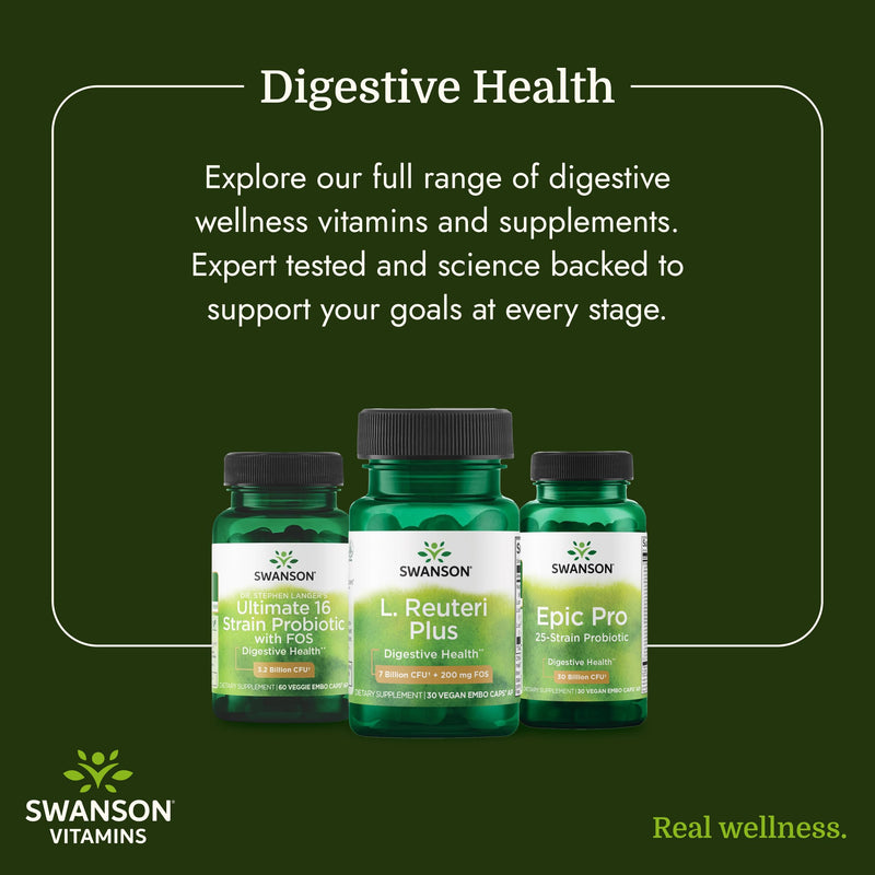 Swanson L. Reuteri Probiotic Plus, 7 Billion CFU, 30 Vegan Capsules, 2 Pack | With Lactobacillus Rhamnosus, Acidophilus, and FOS Prebiotic for Gut-Health-Conscious Adults, Full-Spectrum Support 30 Count (Pack of 2)