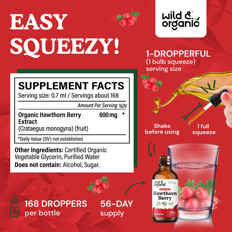 [Australia] - Wild & Organic Hawthorn Berry Tincture 600 mg - Liquid Hawthorne Berry Supplement for Overall Support - Vegan, Sugar & Alcohol-Free Fruit Extract Drops - 4 fl oz 4 Fl Oz (Pack of 1) 