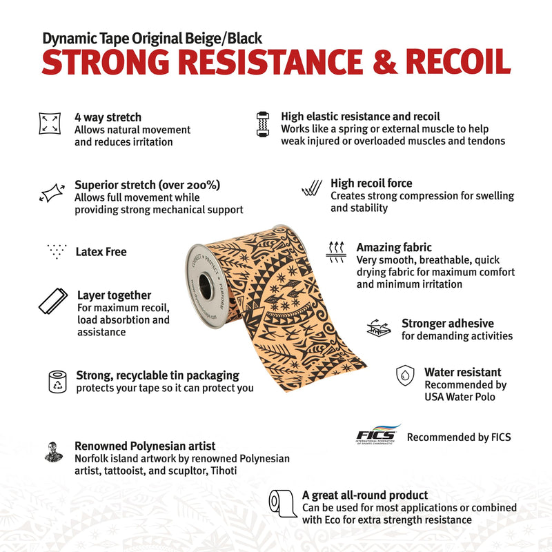 Dynamic Tape – 2 Roll Pack | Includes Original (Beige & Beige) & Original (Black & Beige) | 2” Biomechanical Adhesive Tape for Injury Recovery, Muscle & Joint Support | 4-Way Stretch, Water-Resistant