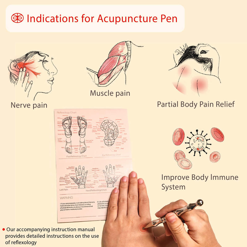 [Australia] - Rena Chris Stainless Steel Gua Sha and Acupuncture Pen, Manual Reflexology Tools for Muscle Tension and Pain Relief, Acupressure Pen and Gua Sha Set with Reflexology Chart, Easy to Use 