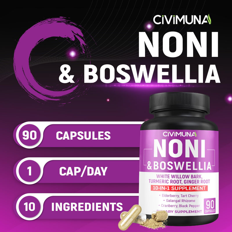 [Australia] - Noni Capsules with Boswellia, White Willow Bark, Turmeric, Ginger Root and More - 90 Capsules for 3 Months Supply 