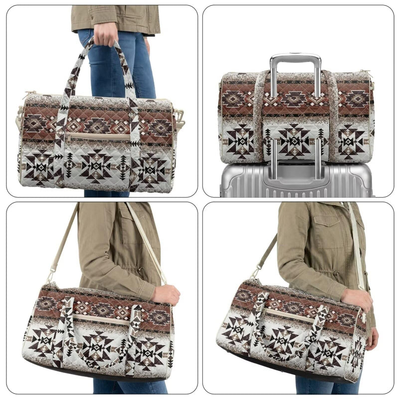 Aztec Tribal Geometric Print Quilted Travel Duffel Bag Lightweight Weekender Overnight Bag for Women Men Luggage Bags Women Hospital Bag for Labor & Delivery Aztec Tribal Geometric