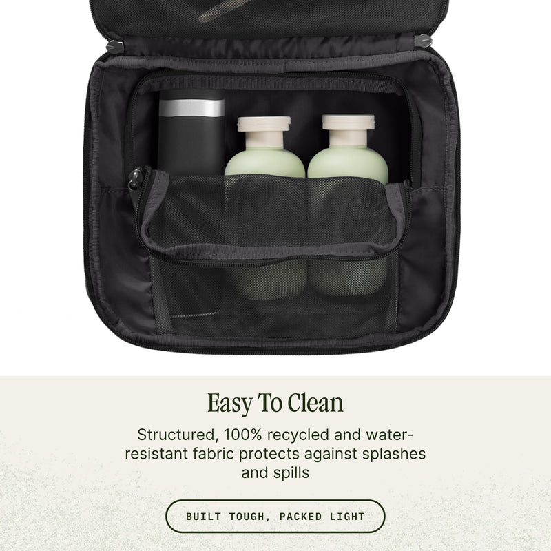Eagle Creek Pack-It Hanging Toiletry Kit, Black | Dual Compartment Toiletry Kit for Keeping Small Items Organized, Water-Resistant, Top Grab Handle, Zipper Pouch