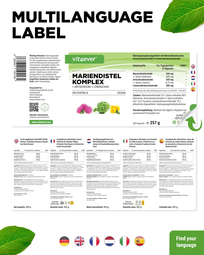 [Australia] - Milk Thistle Artichoke Dandelion Complex - 365 capsules (6 month supply) - High dosage 80% Silymarin & 2.5% Cynarin - Laboratory tested - Vegan 365 pieces 