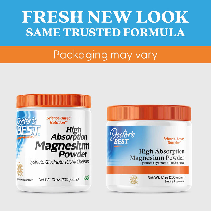 Doctor's Best, High Absorption Magnesium Powder, 200g Vegan Powder, High-Dose, Lab-Tested, Gluten-Free, SOYA-Free, Vegetarian, GMO-Free
