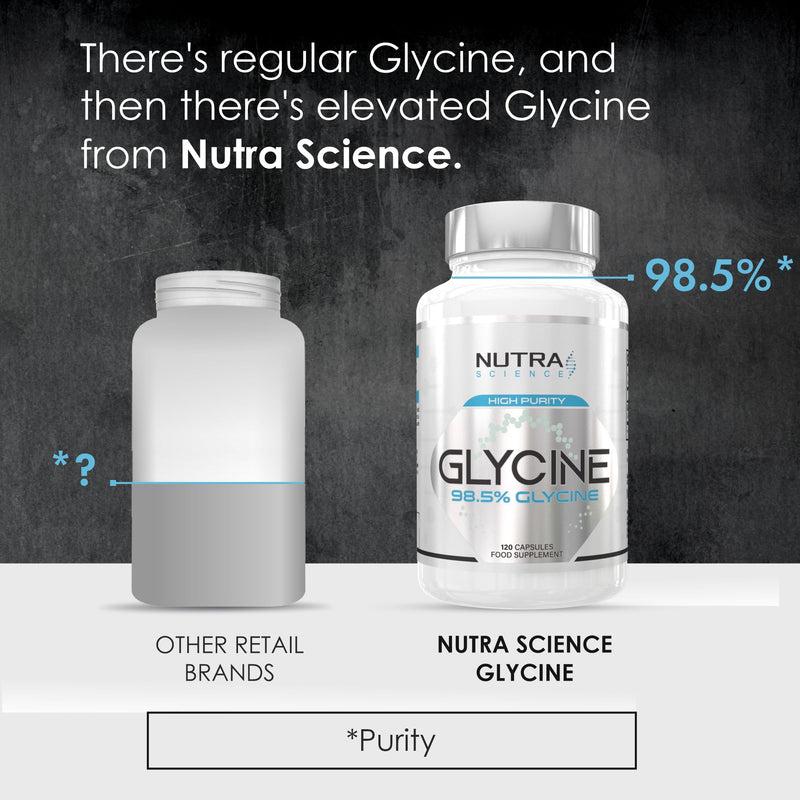 Glycine Supplement 98.5% Concentration | Highest Purity Glycine Capsules in the UK | 1,300mg Glycine Powder Amino Acid Supplements 2 Month Supply 120 Caps
