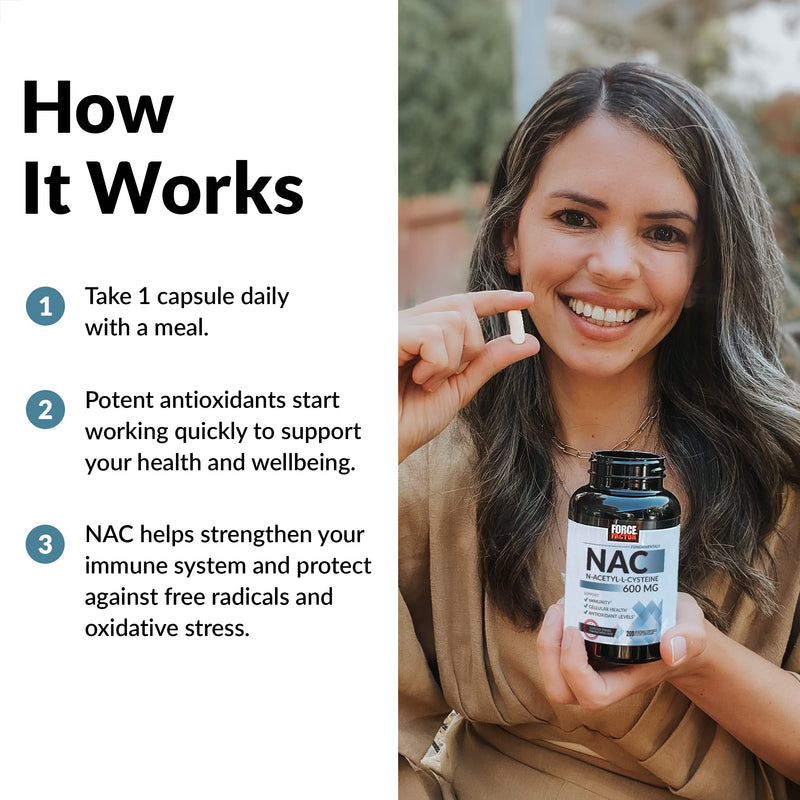[Australia] - FORCE FACTOR NAC Supplement N-Acetyl Cysteine 600 mg, Immune Support Supplement, 200 Vegetable Capsules 