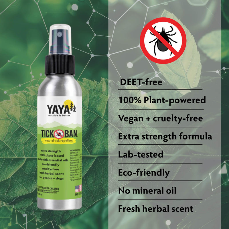 [Australia] - Yaya Organics Tick Ban | Extra Strength Tick Repellent Made with Essential Oils and All Natural, DEET Free Ingredients | Proven Effective, Safe for Adults, Kids and Dogs | 4 Ounce 2 Pack 