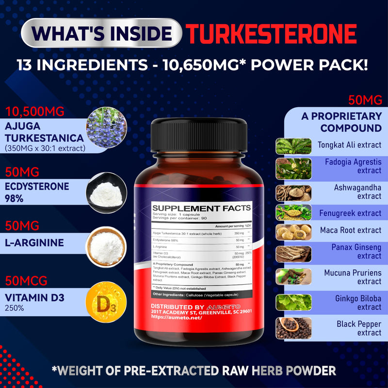 [Australia] - Turkesterone Supplement - Enhanced with L-Arginine, Tongkat Ali, Ginseng, Maca Root, Vitamin D3 - Energy, Endurace & Male Vitality Support (90 Count (pack of 1)) 