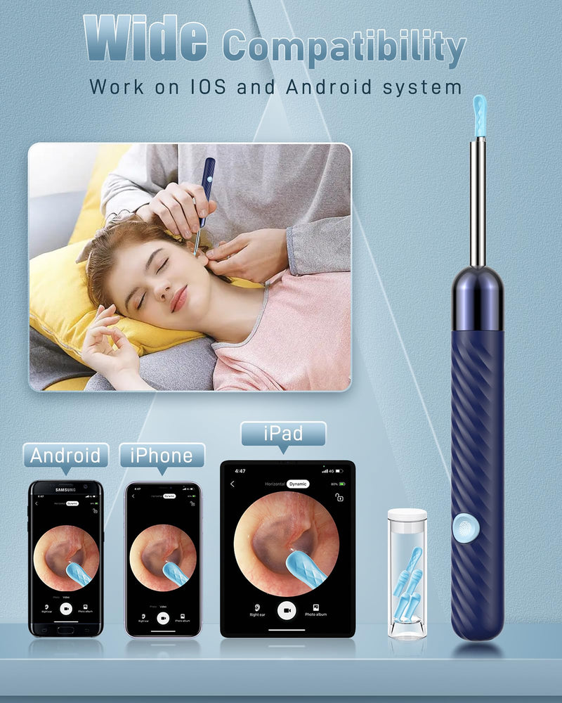 [Australia] - Ear Wax Removal Tool Camera - Ear Wax Removal Kit - Ear Cleaner with Camera - 1080P HD Ear Camera with 6 Ear Spoon - Ear Cleaner for iOS & Android Deepblue 
