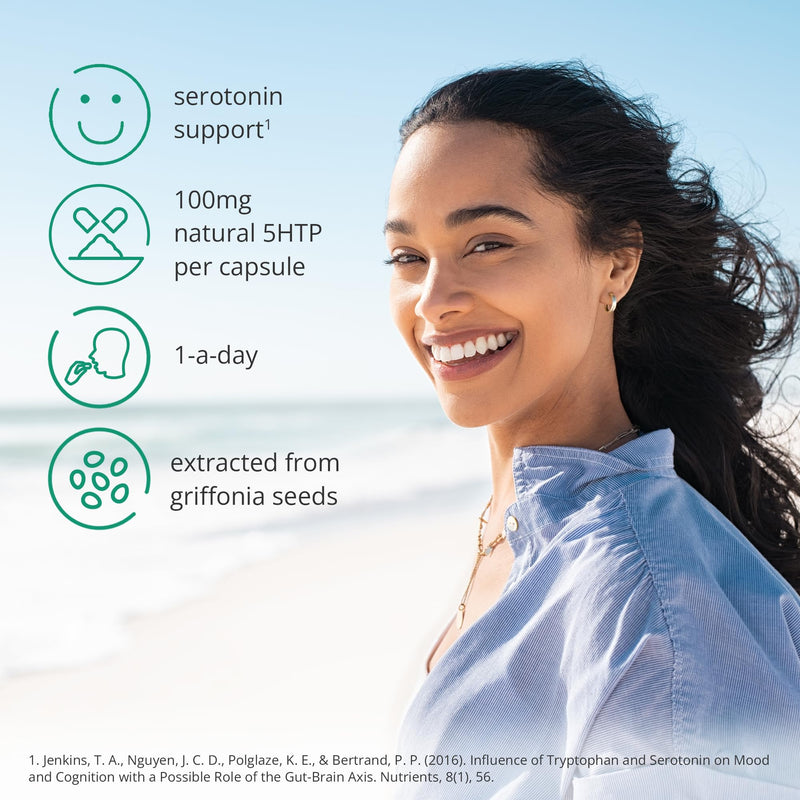 5HTP 100mg | Serotonin Supplements | 120 Capsules - 1 a Day | 5 HTP High Strength | 1200mg Griffonia Seed Extract | Mood Booster | Natural 5-HTP Supplement | UK Manufactured