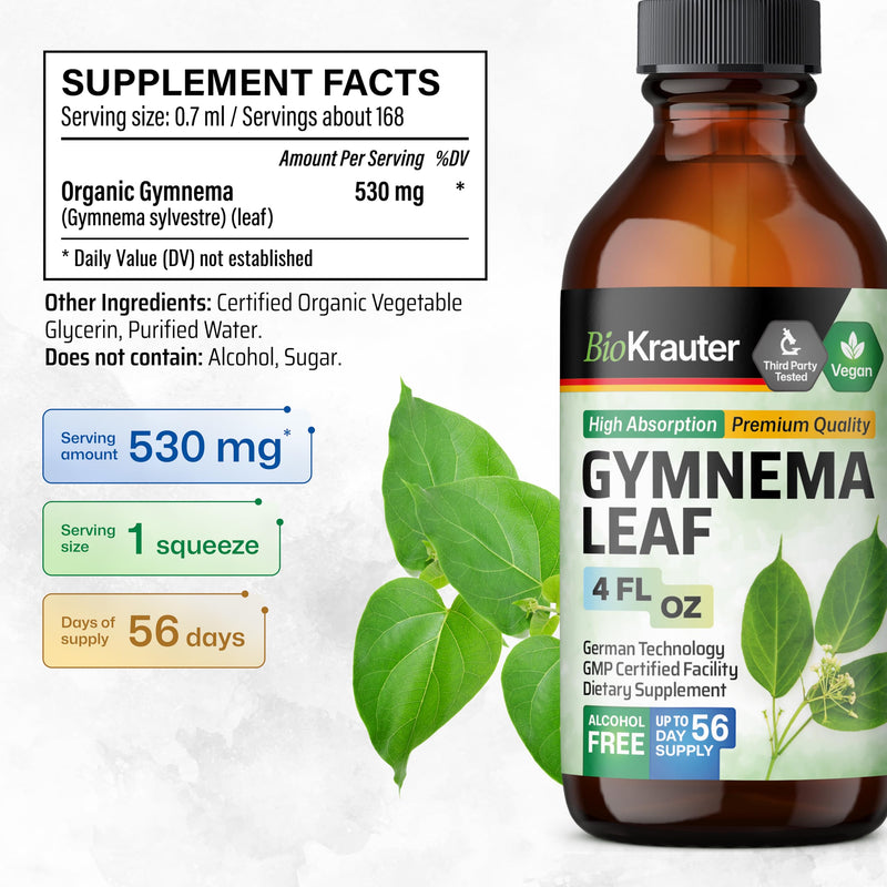 [Australia] - BIO KRAUTER Gymnema Sylvestre Extract Drops - Alcohol and Sugar Free - Vegan Gymnema Leaf Extract 4 Fl.Oz. 4 Fl Oz (Pack of 1) 