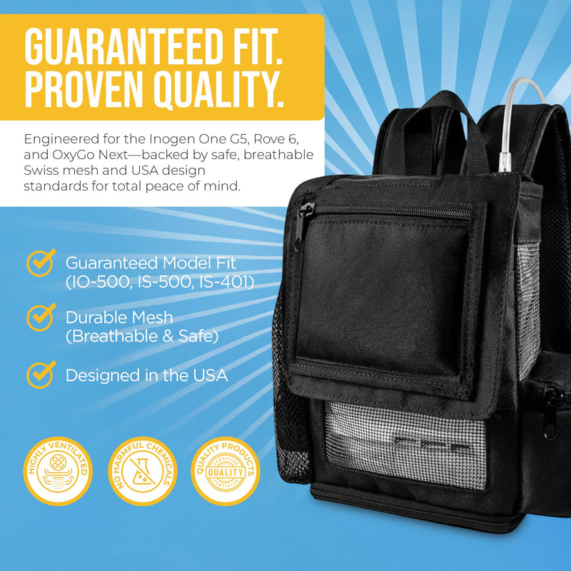 [Australia] - O2totes USA premium Lightweight Backpack Fit For Inogen One G5/Inogen Rove 6, Zippered Bottom, Pockets For Inogen Accessory Black 
