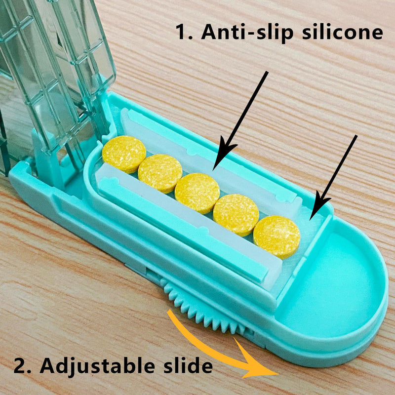 [Australia] - Johnbee Pill Cutter Splitter for Small and Tiny Pills, Larger Pills. Adjustable Pill Splitter Accurately Cuts Multiple Pills at Once. Sharp Blade with Safety Guard. Non-slip Silicone Edge (Lake Blue) Lake Blue 