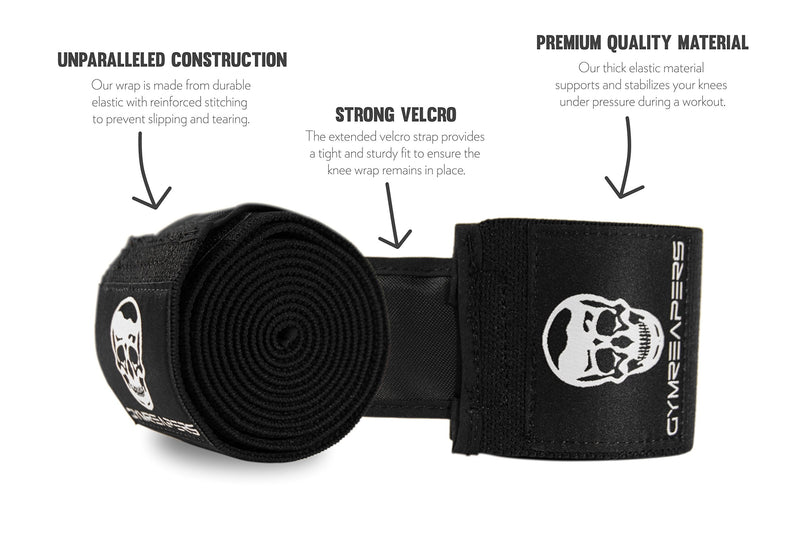 [Australia] - Gymreapers Knee Wraps (Pair) With Strap for Squats, Weightlifting, Powerlifting, Leg Press, and Cross Training - Flexible 72" Knee Wraps for Squatting - For Men & Women - 1 Year Warranty (Black) Black 