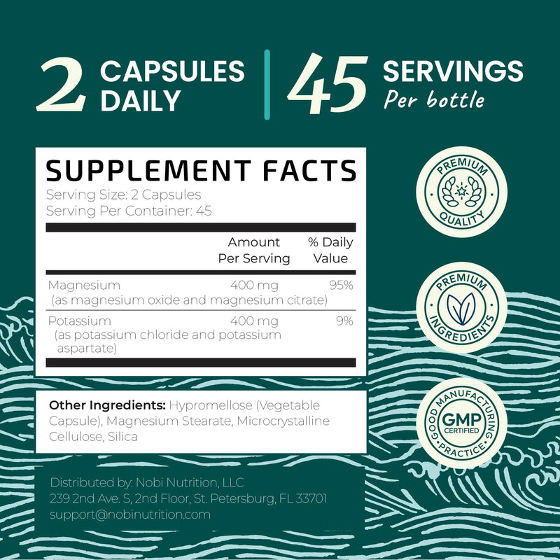 [Australia] - Potassium Magnesium Supplement | High Strength Electrolyte Balance for Heart Health & Muscle Support | 400 MG Potassium + 400 MG Magnesium | Energy, Bone Health, Sleep & Mood Support | 90 Ct. 