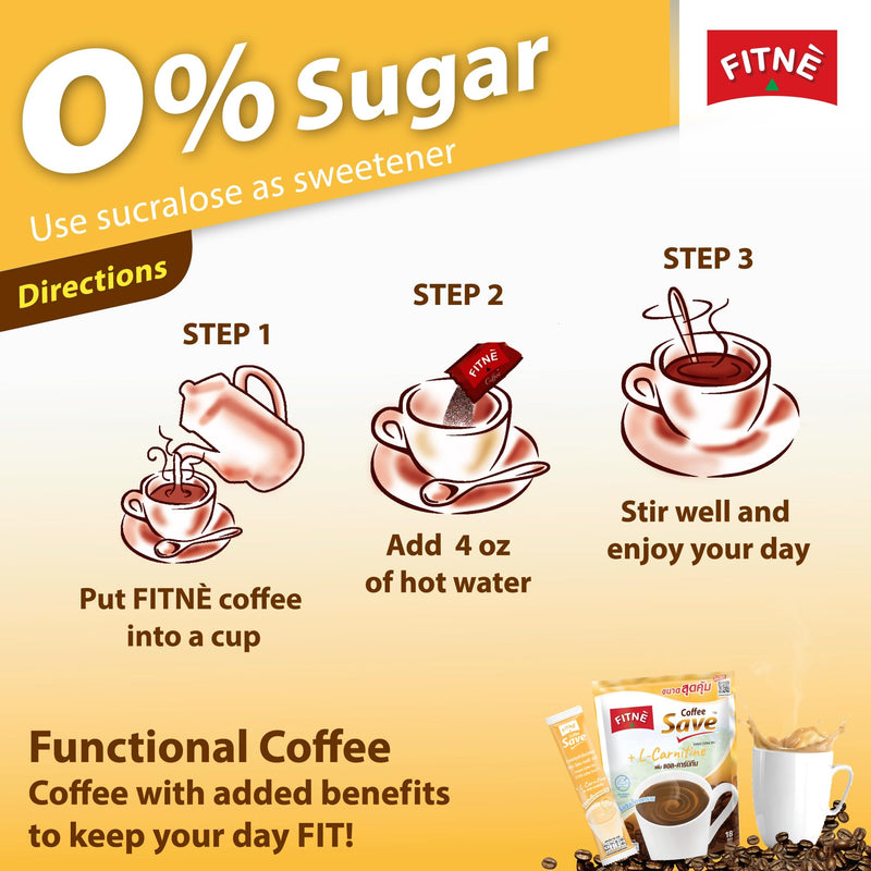 FITNE Instant 3 in 1 Coffee Packets Mix with L-Carnitine for Workout Exercise Vitamin B1 B2 B6 Smooth Blend No Sugar Sucralose Sweetener, 18 Sachets 18 Count (Pack of 1)
