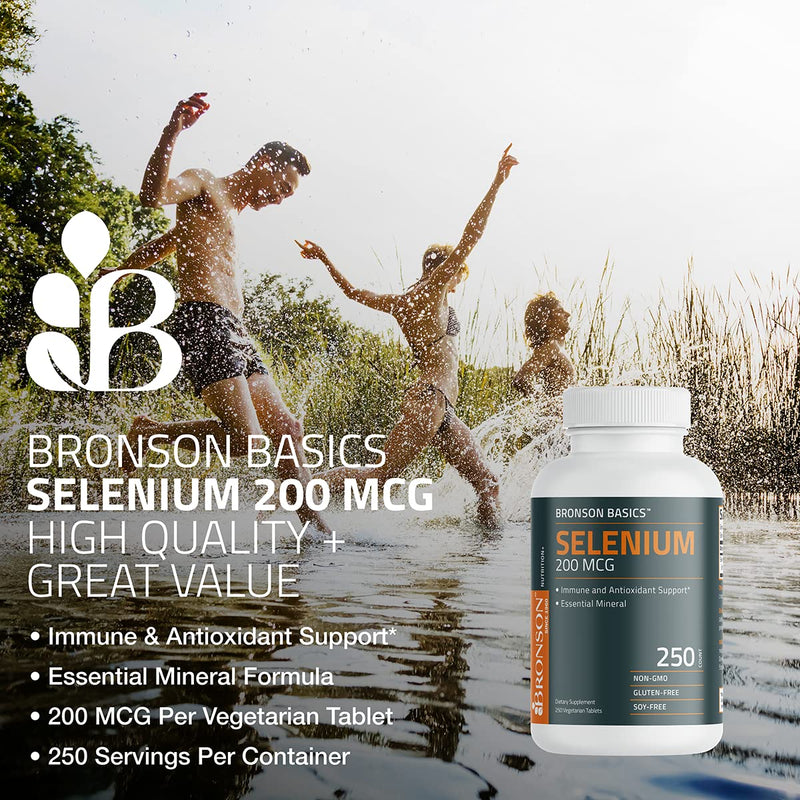 [Australia] - Bronson Selenium 200 mcg Immune & Antioxidant Support Essential Mineral, 250 Vegetarian Tablets 250 Count (Pack of 1) 