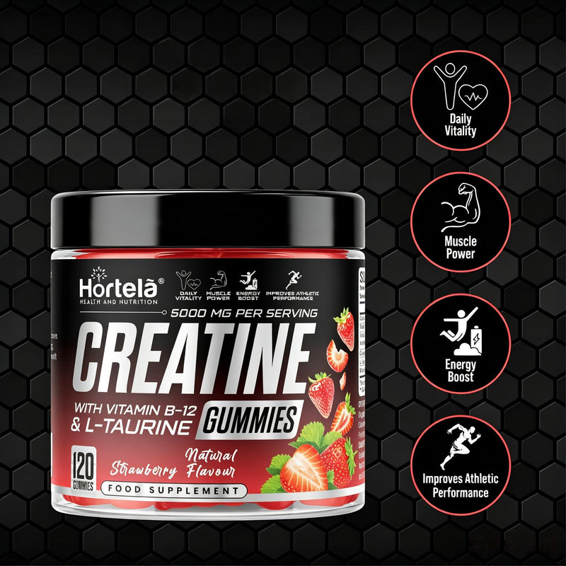 Creatine Gummies 5000mg – Creatine Monohydrate with B12 & L-Taurine | Strawberry Flavour Chewables for Men & Women | Energy, Muscle & Recovery Support | 120 Count (1 Month Supply) (Strawberry)