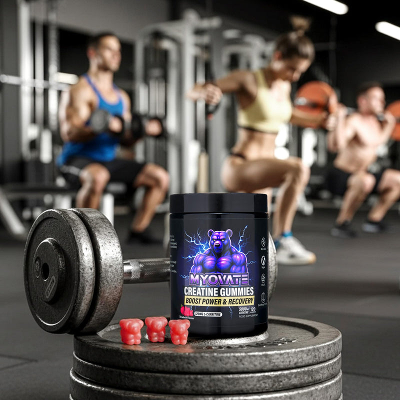 120 Creatine Gummies 5000mg with L Carnitine - Boosts Muscle Growth, Strength, Power, Endurance, Reduces Fat, Enhances Recovery, Vegan, Halal, Non-GMO, Strawberry Flavour