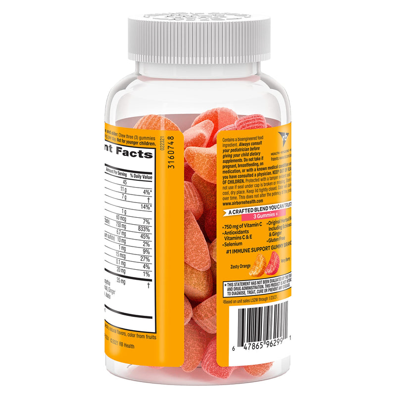 Airborne Vitamin C 750mg (per Serving) - Assorted Fruit Gummies (63 Count in a Bottle), Gluten-Free Immune Support Supplement with Vitamins C E, Selenium (Pack of 2) 63 Count (Pack of 2)