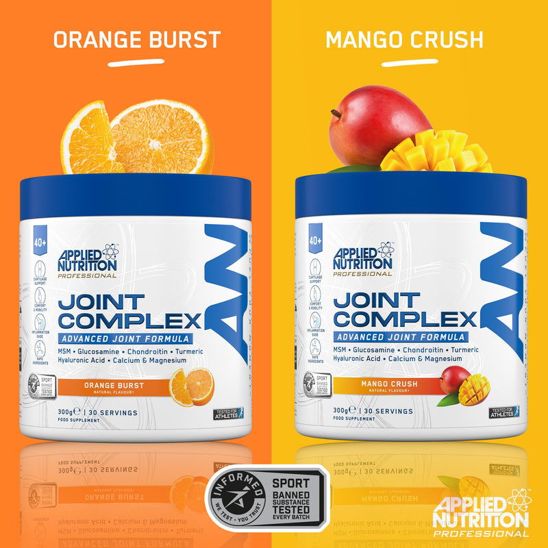 Applied Nutrition Joint Complex for Over 40s | Glucosamine, Chondroitin, MSM, Turmeric, Pea & Hyaluronic Acid | Informed Sport – Orange Burst (300g – 30 Servings)