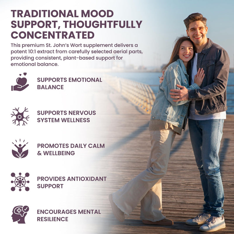St. John's Wort 5,000mg Equivalent | High Strength 500mg 10:1 Extract | 90 Vegan Capsules | Mood & Emotional Wellbeing Support | GMP & 3rd Party Lab Tested