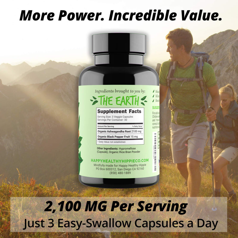 [Australia] - Organic Ashwagandha Capsules 2100mg – Stress Relief Supplement - Extra Strength - 100% Herbal, USDA Organic Ashwagandha Root Powder Extract w/ Black Pepper - Energy, Mood & Cortisol Manager, 90 Ct 