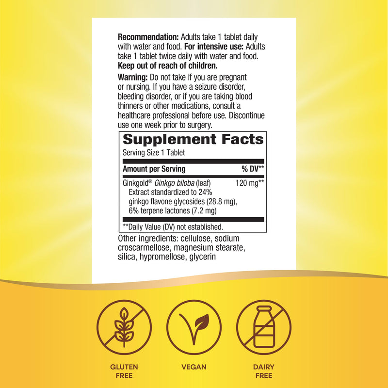 [Australia] - Nature's Way Ginkgold Max Advanced Ginkgo Extract, Supports Memory, Focus, and Concentration, and Cognitive Function*, Gluten free, Vegan, 60 Vegan Tablets (Packaging May Vary) 60 Count (Pack of 1) 