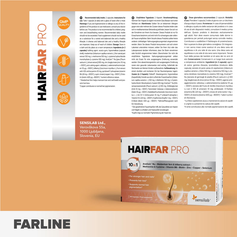 Hair Loss Supplement for Men and Women - Hair Growth Support, 60 Capsules Enhanced with AnaGain Nu, Biotin, Selenium, and Zinc - HairFAR PRO by Sensilab