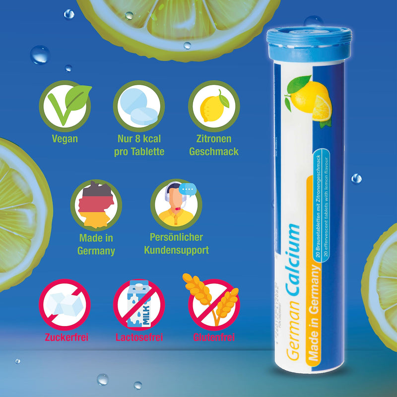 [Australia] - German Calcium Effervescent Tablets Pack of 60 - Lemon Flavor - 500 mg Calcium, Sugar-Free, Vegan - T&D Pharma German Calcium - Made in Germany Lemon 60 Pieces (Pack of 1) 