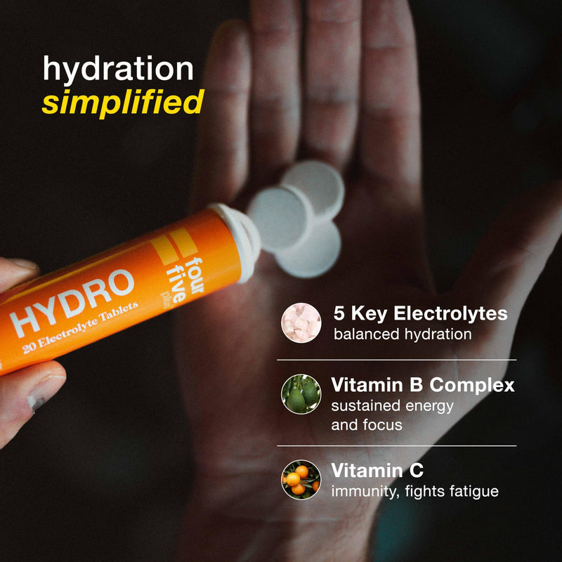 fourfive Hydration Tablets (Lemon&Lime) Low Calorie Vitamin Electrolytes, Vegan, Magnesium & Calcium, Sports Hydration - 3x20 Effervescent Tablets