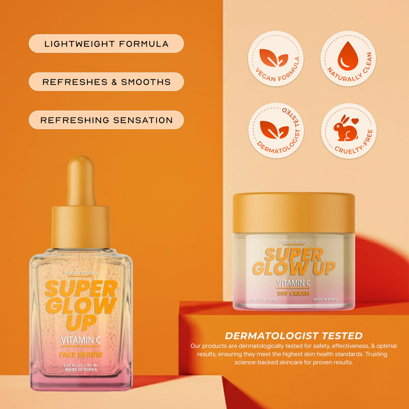 Vitamin C Serum & Cream Duo Set – Dermatologist Tested, Anti Aging Korean Skin Care – Hydrates, Smooths Fine Lines, Supports Collagen Production - Vegan, Clean Beauty Vitamin C Serum and Cream
