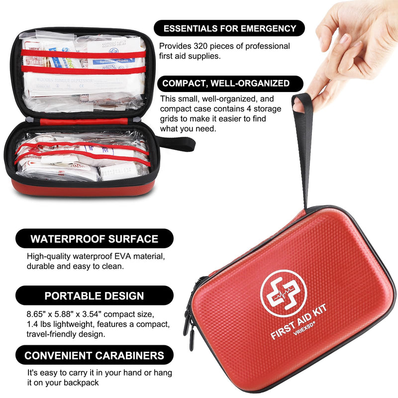 [Australia] - Premium First Aid Kit, 320 Piece Waterproof Hard Shell Eva First Aid Kit for Home, Camping, Cars, Hiking, Travel, Businesses & Outdoor Emergencies - Emergency Medical Kits (Red) Red 