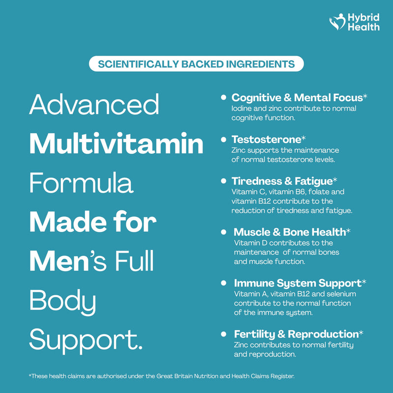 Hybrid Health Multivitamin for Men - 180 Vegan Tablets, 20+ Essential Active Vitamins and Minerals Including Vitamin C, Vitamin D, Vitamin K and Full Vitamin B-Complex, 180 Servings, 6 Months Supply