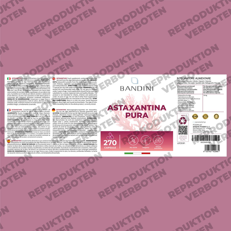 [Australia] - Bandini® Pure Astaxanthin 18 mg per capsule, 270 capsules (9 month supply), Algae Haematococcus Pluvialis - Natural Astaxanthin, free from magnesium stearate, GMO free 