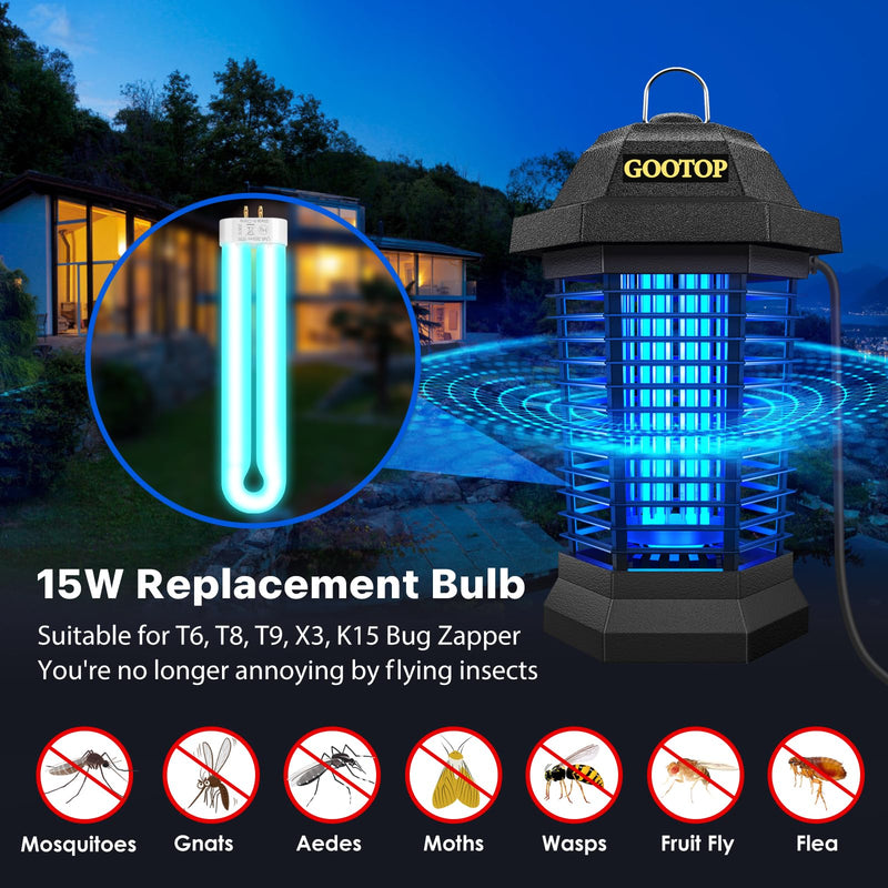 [Australia] - GOOTOP Replacement Bulb for Zap T6 Pro, K15, T9,X3,JY-02 Bug Zapper, 15W, 4-Pin Base, U-Tube Bulb Twin Tube Bulb 