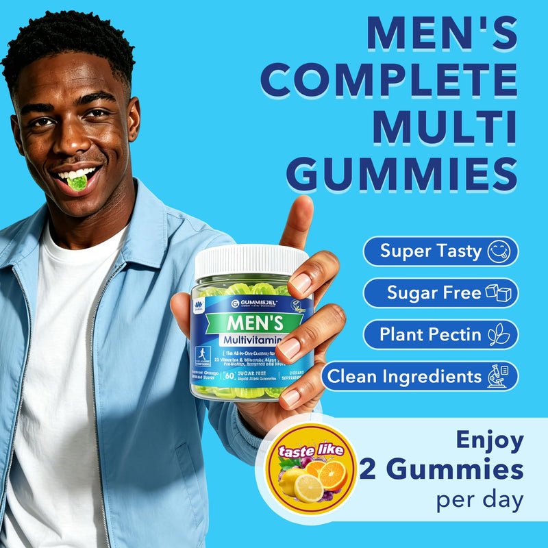 2 Pack - Mens Multivitamins Gummies, Methylated Multivitamin for Men, B Complex, Minerals, Vegan Omega 3, Probiotic, Enzyme, Antioxidants for Men's Complete Daily Support, Sugar Free, Vegan, (No Iron) 60 Count (Pack of 2)