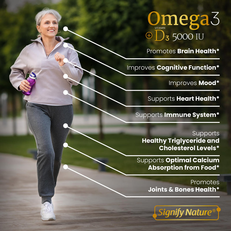 [Australia] - SIGNIFY NATURE Omega 3 Fish Oil Supplement with Vitamin D3 5000 IU - 1000mg Triglyceride Capsules for Brain Health - Omega3 EPA DHA + VIT D 3-90CT 
