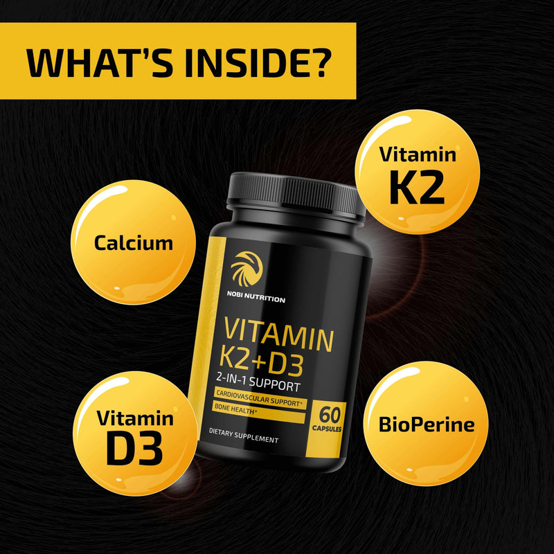 Vitamin D3 K2 and Magnesium Glycinate Supplement | Bone, Heart, and Muscle Support with 5000 IU D3, K2 MK7, and 500mg Magnesium | High Absorption, Immune & Nerve Support | 60 Servings Each