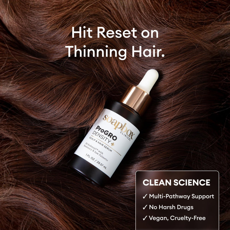Soapbox ProGRO Density+ Hair Thickening Serum for Thinning Hair | Lightweight Scalp Serum - Supports Fuller, Stronger Hair - Free of Harsh Chemicals, Sulfates, Parabens & Silicones 1 Fl Oz (Pack of 1)