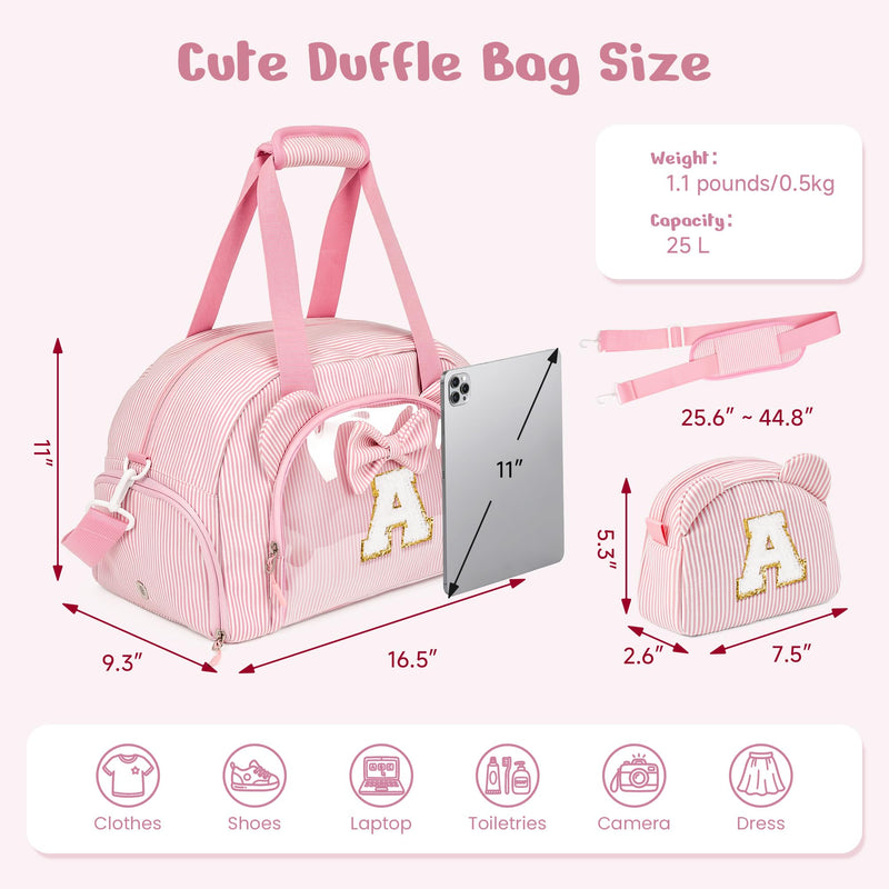 Elilier 5 Year Old Girl Birthday Gift, Dance Bag with Makeup Bag, Letter P | Girls Duffle Bag, Preppy Gifts for 5-8 Year Old Girl, Overnight Bag for Girls, Initial Travel Duffel Bag for Kids Pink