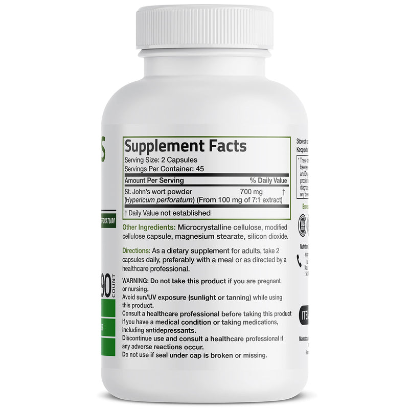 [Australia] - Bronson St. John's Wort 700 MG per Serving Hypericum Perforatum Supports a Positive Mood - Non-GMO, 90 Vegetarian Capsules 90 Count (Pack of 1) 