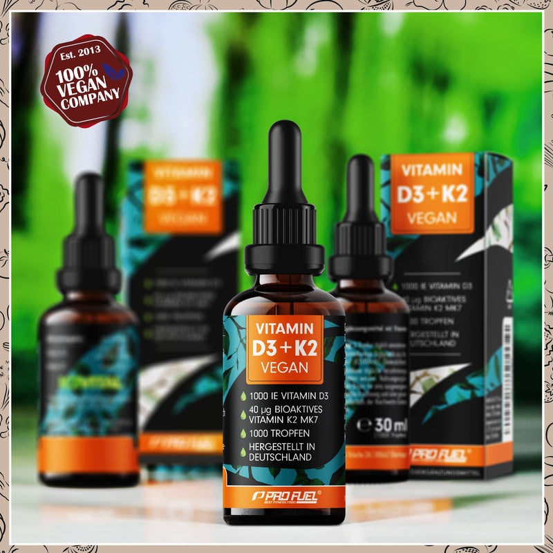 [Australia] - Vitamin D3 + K2 1000 drops vegan - 1000 IU vitamin D3 + 40 mcg K2 MK7 (Pharmaquinone®) - optimally high dosage - highest bioavailability - vegan vitamin D3 from lichen - laboratory tested - 30 ml Vit. D3 + K2 drops 30 ml (pack of 1) 