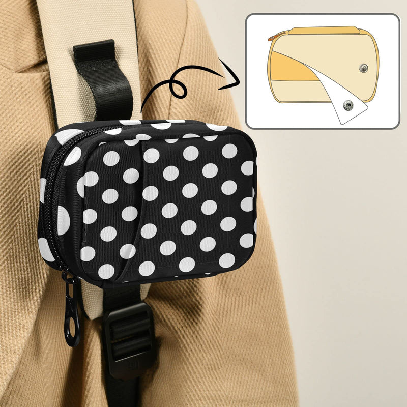 Polka Dot Black Pill Organizer Case Modern 7 Day Travel Pill Box with Zipper Portable Weekly Vitamin Medicine Supplement Holder Pouch Bag